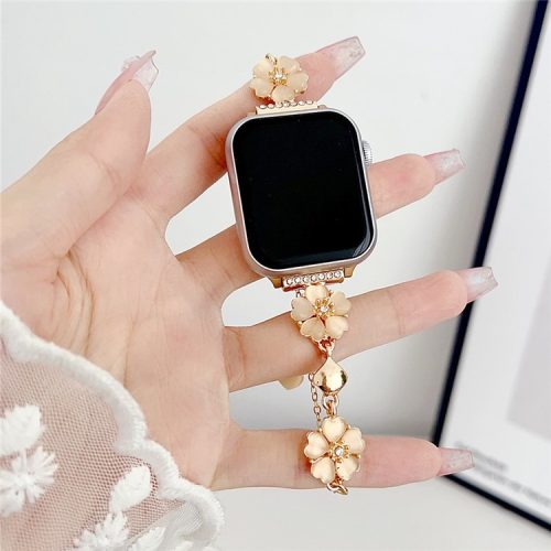 Watchband for Apple Watch Series 10 42mm / 9 8 7 41mm / SE (2023) SE (2022) SE 6 5 4 40mm / 3 2 1 38mm Heart-Shaped Flower Chain Strap - Gold