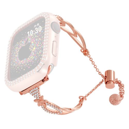 Copper Bracelet for Apple Watch Series 10 42mm / 9 8 7 41mm / SE (2023) SE (2022) SE 6 5 4 40mm / 3 2 1 38mm Rhinestone Decor Watch Strap - Rose Gold