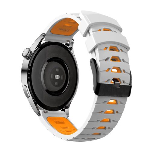 KALEBOL KLB-SSTXGJ-001 For Samsung Galaxy Watch3 45mm / Huawei Watch Ultimate Trapezoidal Silicone 22mm Watch Band - White+Orange