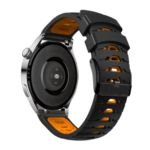 KALEBOL KLB-SSTXGJ-001 For Samsung Galaxy Watch3 45mm / Huawei Watch Ultimate Trapezoidal Silicone 22mm Watch Band - Black+Orange