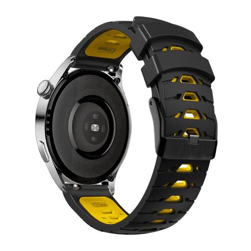 KALEBOL KLB-SSTXGJ-001 For Samsung Galaxy Watch3 45mm / Huawei Watch Ultimate Trapezoidal Silicone 22mm Watch Band - Black+Yellow