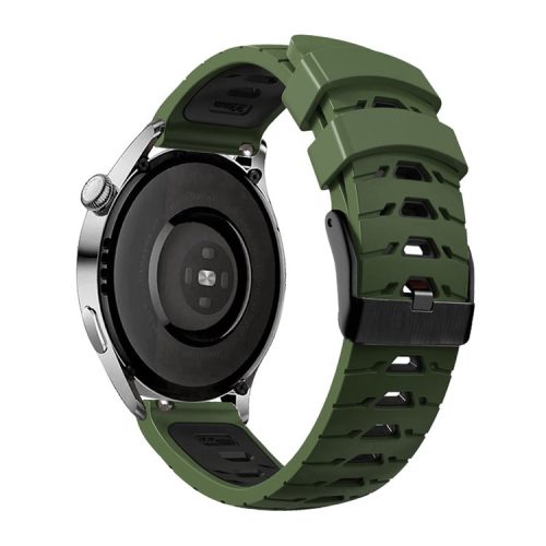 KALEBOL KLB-SSTXGJ-001 For Samsung Galaxy Watch3 45mm / Huawei Watch Ultimate Trapezoidal Silicone 22mm Watch Band - Army Green+Black