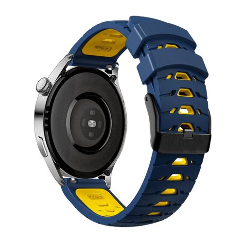 KALEBOL KLB-SSTXGJ-001 For Samsung Galaxy Watch3 45mm / Huawei Watch Ultimate Trapezoidal Silicone 22mm Watch Band - Midnight Blue+Yellow