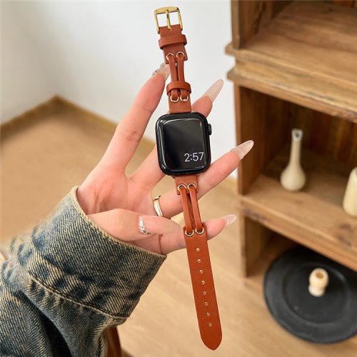 Band For Apple Watch Series 10 42mm / 9 8 7 41mm / 6 5 4 SE (2023) SE (2022) SE 40mm / 3 2 1 38mm Genuine Cow Leather Wrist Strap - Brown