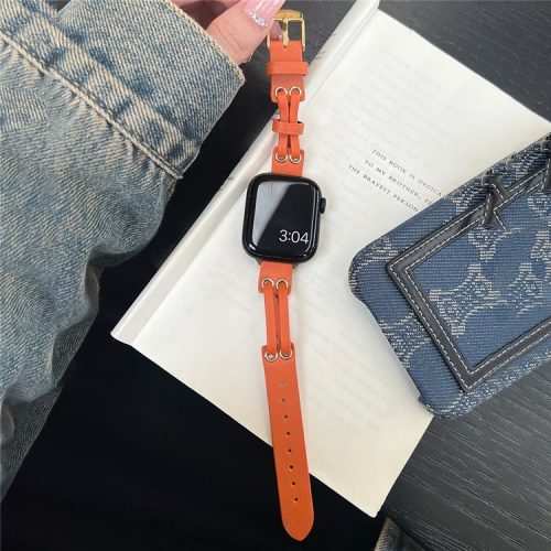 Band For Apple Watch Series 10 42mm / 9 8 7 41mm / 6 5 4 SE (2023) SE (2022) SE 40mm / 3 2 1 38mm Genuine Cow Leather Wrist Strap - Orange