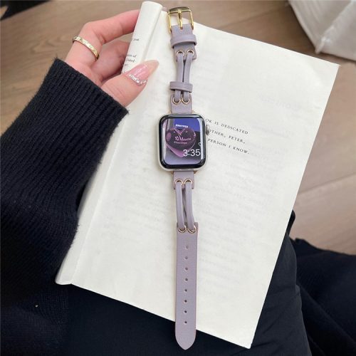 Band For Apple Watch Series 10 42mm / 9 8 7 41mm / 6 5 4 SE (2023) SE (2022) SE 40mm / 3 2 1 38mm Genuine Cow Leather Wrist Strap - Purple