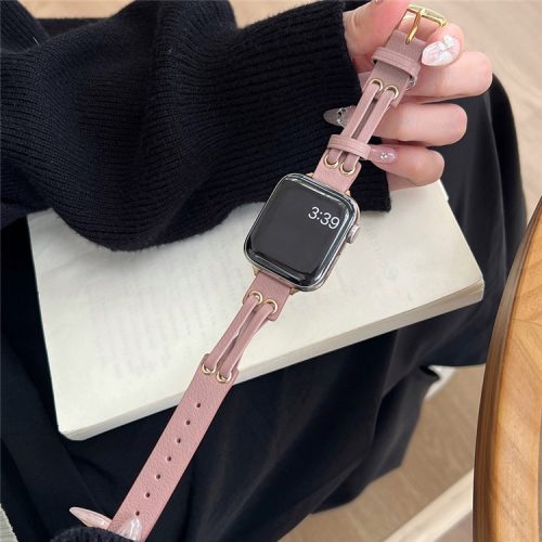 Band For Apple Watch Series 10 42mm / 9 8 7 41mm / 6 5 4 SE (2023) SE (2022) SE 40mm / 3 2 1 38mm Genuine Cow Leather Wrist Strap - Sand Pink