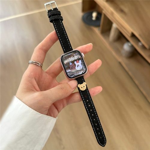 For Apple Watch 10 46mm / Ultra 2 / Ultra 49mm / 9 8 7 45mm / SE (2023) SE (2022) SE 6 5 4 44mm / 3 2 1 42mm Denim Watch Strap - Black