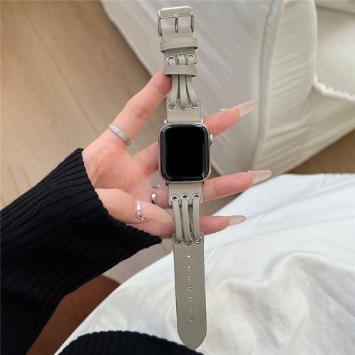 For Apple Watch 10 46mm / Ultra 2 / Ultra 49mm / 9 8 7 45mm / SE (2023) SE (2022) SE 6 5 4 44mm / 3 2 1 42mm Genuine Cow Leather Strap Bracelet - Light Grey