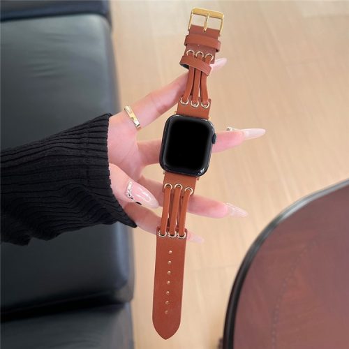 For Apple Watch 10 46mm / Ultra 2 / Ultra 49mm / 9 8 7 45mm / SE (2023) SE (2022) SE 6 5 4 44mm / 3 2 1 42mm Genuine Cow Leather Strap Bracelet - Brown