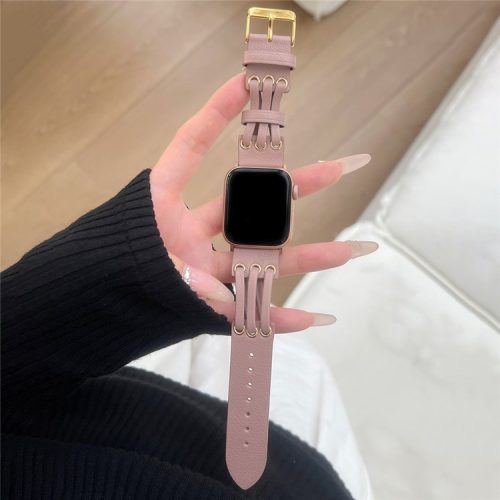 For Apple Watch 10 46mm / Ultra 2 / Ultra 49mm / 9 8 7 45mm / SE (2023) SE (2022) SE 6 5 4 44mm / 3 2 1 42mm Genuine Cow Leather Strap Bracelet - Pink