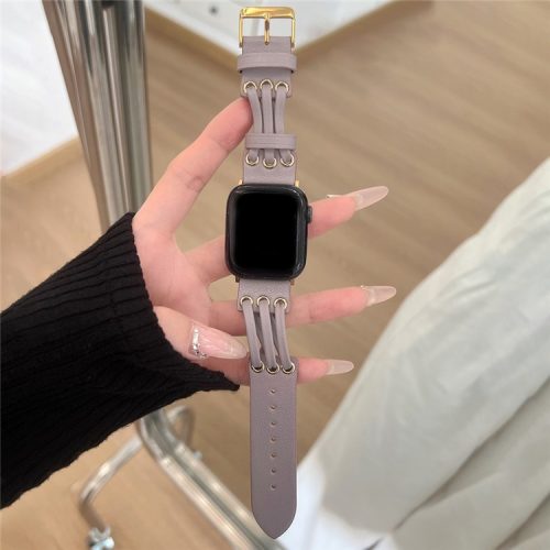 For Apple Watch 10 46mm / Ultra 2 / Ultra 49mm / 9 8 7 45mm / SE (2023) SE (2022) SE 6 5 4 44mm / 3 2 1 42mm Genuine Cow Leather Strap Bracelet - Purple