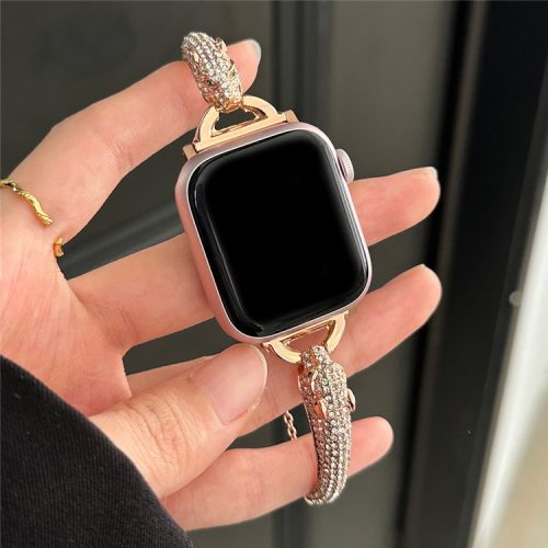 For Apple Watch 10 46mm / Ultra 2 / Ultra 49mm / 9 8 7 45mm / SE (2023) SE (2022) SE 6 5 4 44mm / 3 2 1 42mm Band Zinc Alloy Leopard Head Bracelet - Rose Gold