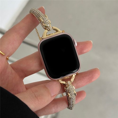 For Apple Watch 10 46mm / Ultra 2 / Ultra 49mm / 9 8 7 45mm / SE (2023) SE (2022) SE 6 5 4 44mm / 3 2 1 42mm Band Zinc Alloy Leopard Head Bracelet - Gold