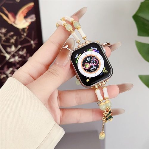 For Apple Watch 10 46mm / Ultra 2 / Ultra 49mm / 9 8 7 45mm / SE (2023) SE (2022) SE 6 5 4 44mm / 3 2 1 42mm Crystal Beaded Band Bracelet - White