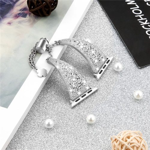 For Apple Watch 10 46mm / Ultra 2 / Ultra 49mm / 9 8 7 45mm / SE (2023) SE (2022) SE 6 5 4 44mm / 3 2 1 42mm Floral Slider Bracelet Strap - Silver