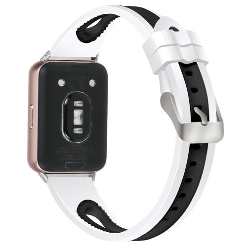 SM-R390 For Samsung Galaxy Fit3 Silicone Watch Band Adjustable Dual Color Wrist Strap - Black+White