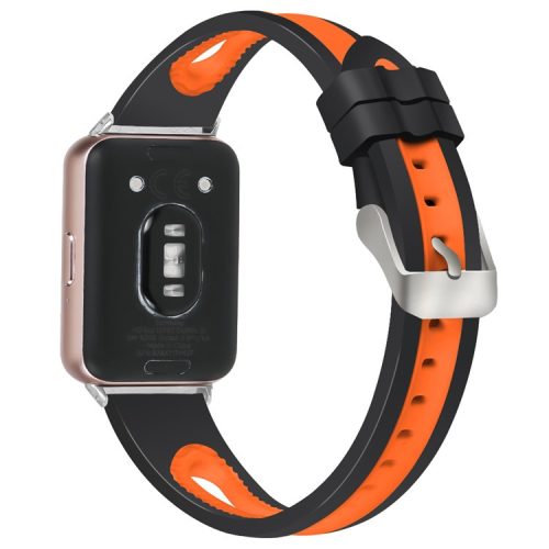 SM-R390 For Samsung Galaxy Fit3 Silicone Watch Band Adjustable Dual Color Wrist Strap - Black+Orange