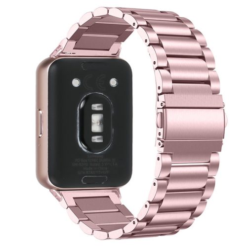 For Samsung Galaxy Fit3 SM-R390 Stainless Steel 3 Beads Wrist Band Replacement Smartwatch Strap - Rose Pink