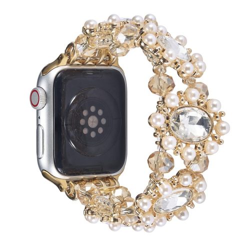 Wrist Strap For Apple Watch Series 10 42mm / 9 8 7 41mm / 6 5 4 SE (2023) SE (2022) SE 40mm / 3 2 1 38mm Beaded Pearl Decor Watchband - Rose Gold