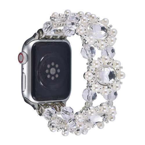 Wrist Strap For Apple Watch Series 10 42mm / 9 8 7 41mm / 6 5 4 SE (2023) SE (2022) SE 40mm / 3 2 1 38mm Beaded Pearl Decor Watchband - White