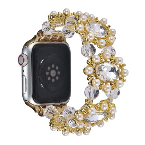 Wrist Strap For Apple Watch Series 10 42mm / 9 8 7 41mm / 6 5 4 SE (2023) SE (2022) SE 40mm / 3 2 1 38mm Beaded Pearl Decor Watchband - Gold