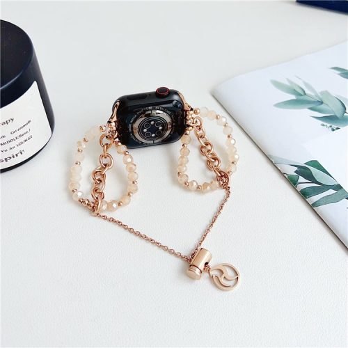 Band For Apple Watch Series 10 42mm / 9 8 41mm / 6 5 4 SE (2023) SE (2022) SE 40mm / 3 2 1 38mm Beaded Watch Bracelet - Rose Gold