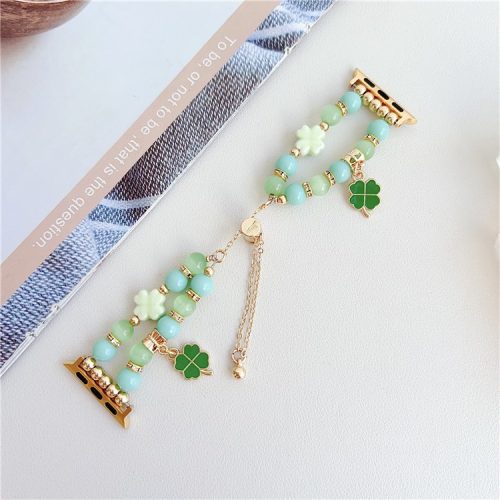 Clover Strap For Apple Watch Series 10 42mm / 9 8 7 41mm / 6 5 4 SE (2023) SE (2022) SE 40mm / 3 2 1 38mm Beaded Bracelet Band - Green