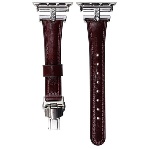 For Apple Watch 10 46mm / Ultra 2 / Ultra 49mm / 9 8 7 45mm / SE (2023) SE (2022) SE 6 5 4 44mm / 3 2 1 42mm Genuine Cow Leather Strap - Wine Red