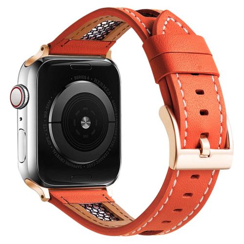 Band For Apple Watch Series 10 42mm / 9 8 7 41mm / 6 5 4 SE (2022) SE (2023) SE 40mm / 3 2 1 38mm Genuine Cow Leather Strap - Orange