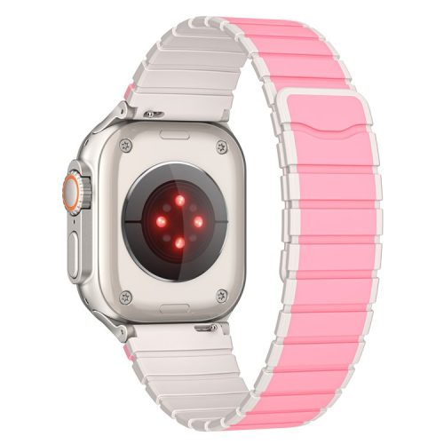 Bans For Apple Watch Series 10 42mm / 9 8 7 41mm / 6 5 4 SE (2023) SE (2022) SE 40mm / 3 2 1 38mm Magnetic Silicone Strap - Pink+White