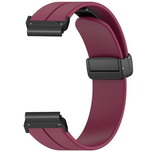 For Coros Vertix 2  /  Garmin Fenix 7X  /  6X  /  5X 26mm Watch Band Magnetic Buckle Silicone Strap - Wine Red