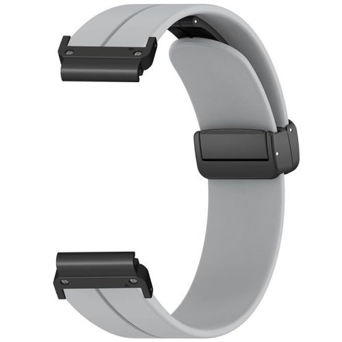 For Coros Vertix 2  /  Garmin Fenix 7X  /  6X  /  5X 26mm Watch Band Magnetic Buckle Silicone Strap - Grey