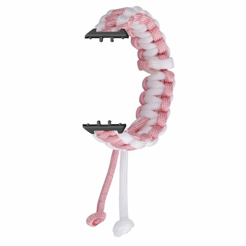 For Samsung Galaxy Fit3 Adjustable Nylon Braided Watch Band Replacement Wrist Strap - Pink+White