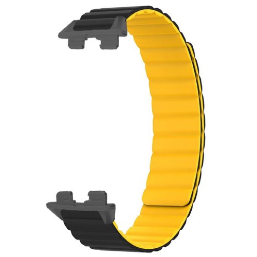 For Huawei Band 9 Magnetic Wrist Band Adjustable Silicone Watch Strap Watch Replacement Accessory - Black+Yellow