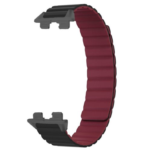 For Huawei Band 9 Magnetic Wrist Band Adjustable Silicone Watch Strap Watch Replacement Accessory - Black+Wine Red