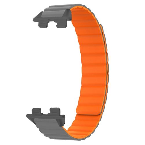 For Huawei Band 9 Magnetic Wrist Band Adjustable Silicone Watch Strap Watch Replacement Accessory - Grey+Orange