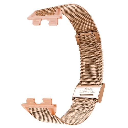 For Huawei Band 9 Watch Bracelet Milanese Mesh Replacement Strap with Metal Connector - Rose Gold