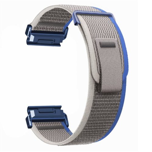 For Coros Vertix 2  /  Garmin Fenix 7X  /  6X  /  5X 26mm Trail Loop Nylon Band Soft Watch Strap - Blue  /  Grey+Blue