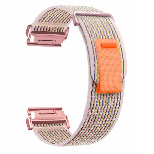 For Coros Vertix 2  /  Garmin Fenix 7X  /  6X  /  5X 26mm Trail Loop Nylon Band Soft Watch Strap - Sand Pink+Pink