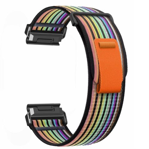 For Coros Vertix 2  /  Garmin Fenix 7X  /  6X  /  5X 26mm Trail Loop Nylon Band Soft Watch Strap - Black  /  Rainbow+Black