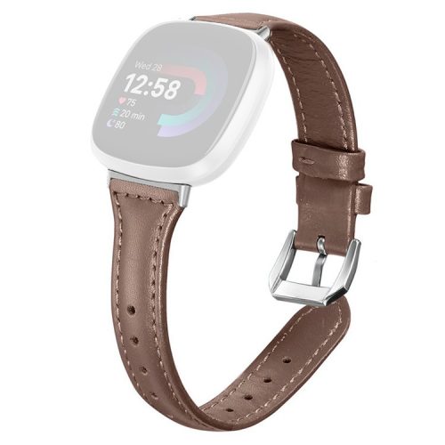 For Fitbit Versa 3 / 4 Watch Strap Genuine Cow Leather Adjustable Wrist Band - Chocolate