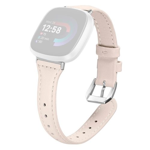 For Fitbit Versa 3 / 4 Watch Strap Genuine Cow Leather Adjustable Wrist Band - Ivory White