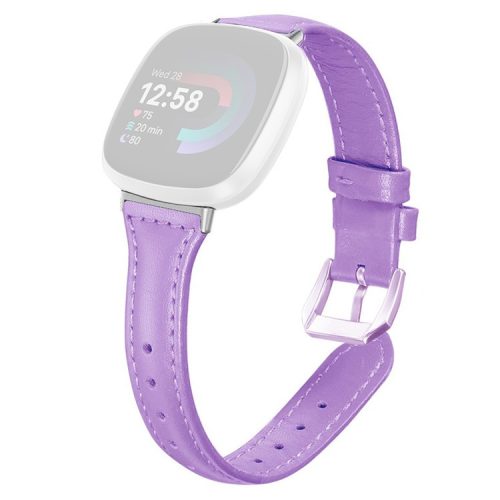 For Fitbit Versa 3 / 4 Watch Strap Genuine Cow Leather Adjustable Wrist Band - Light Purple