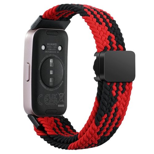 For Huawei Band 8 / Band 8 NFC / Band 9 / Band 9 NFC Wrist Band Magnetic Buckle Nylon Braided Smartwatch Strap - Red+Black