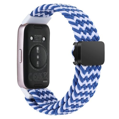 For Huawei Band 8 / Band 8 NFC / Band 9 / Band 9 NFC Wrist Band Magnetic Buckle Nylon Braided Smartwatch Strap - Wave Pattern Blue+White