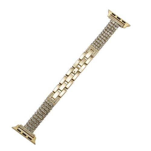 For Apple Watch 10 46mm / Ultra 2 / Ultra 49mm / 9 8 7 45mm / SE (2023) SE (2022) SE 6 5 4 44mm / 3 2 1 42mm 4 Rows Rhinestone Strap - Gold