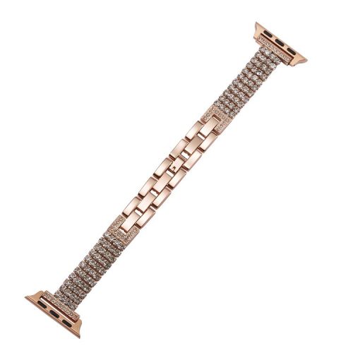 For Apple Watch 10 46mm / Ultra 2 / Ultra 49mm / 9 8 7 45mm / SE (2023) SE (2022) SE 6 5 4 44mm / 3 2 1 42mm 4 Rows Rhinestone Strap - Rose Gold