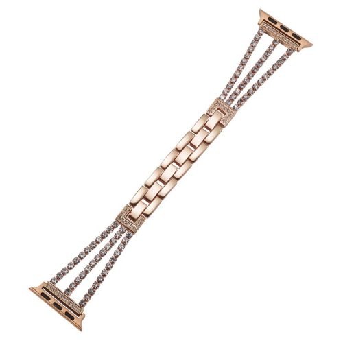 3 Rows Rhinestone Watch Strap for Apple Watch Series 10 42mm / 9 8 7 41mm / SE (2023) SE (2022) SE 6 5 4 40mm / 3 2 1 38mm Zinc Alloy Band - Rose Gold