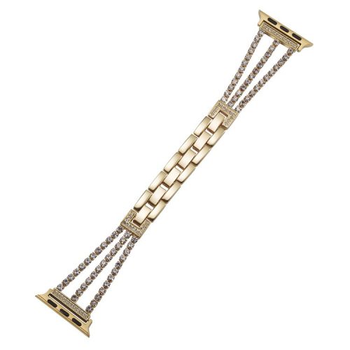 3 Rows Rhinestone Watch Strap for Apple Watch Series 10 42mm / 9 8 7 41mm / SE (2023) SE (2022) SE 6 5 4 40mm / 3 2 1 38mm Zinc Alloy Band - Gold